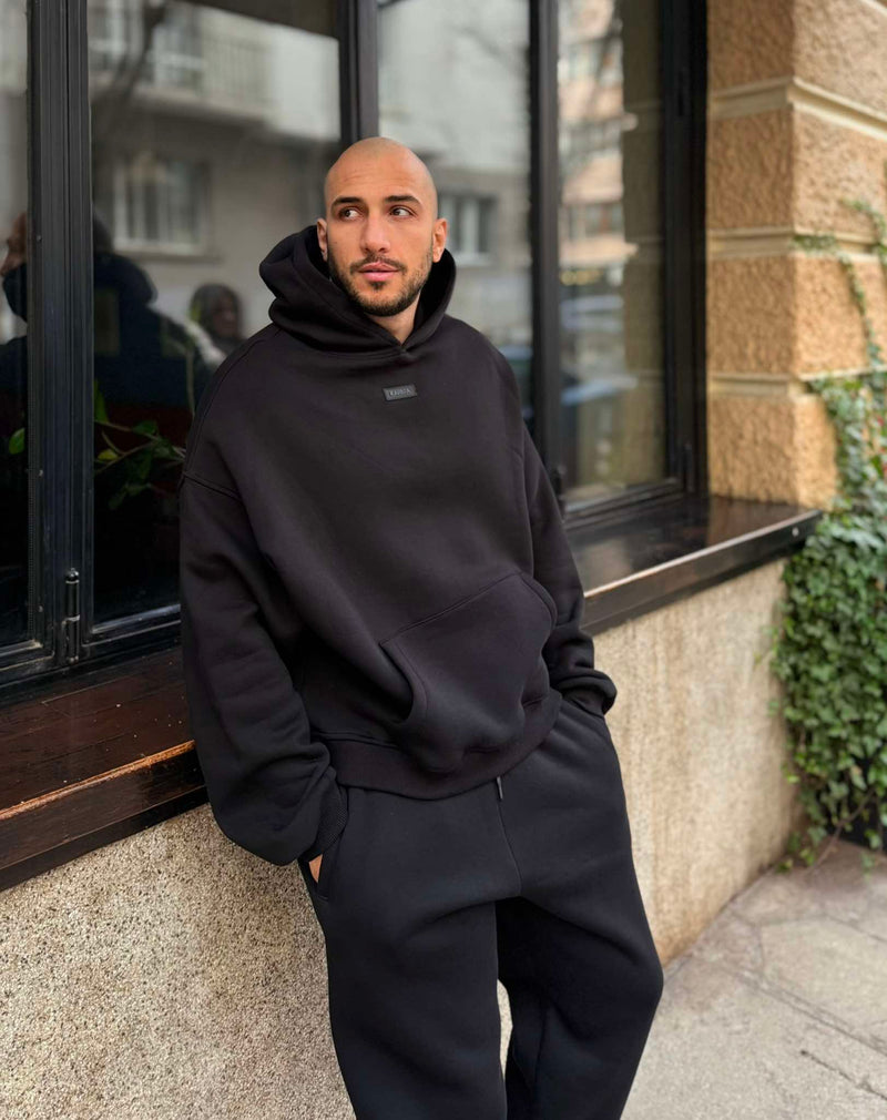 Мъжки ватиран сет Relaxed Fit / Black