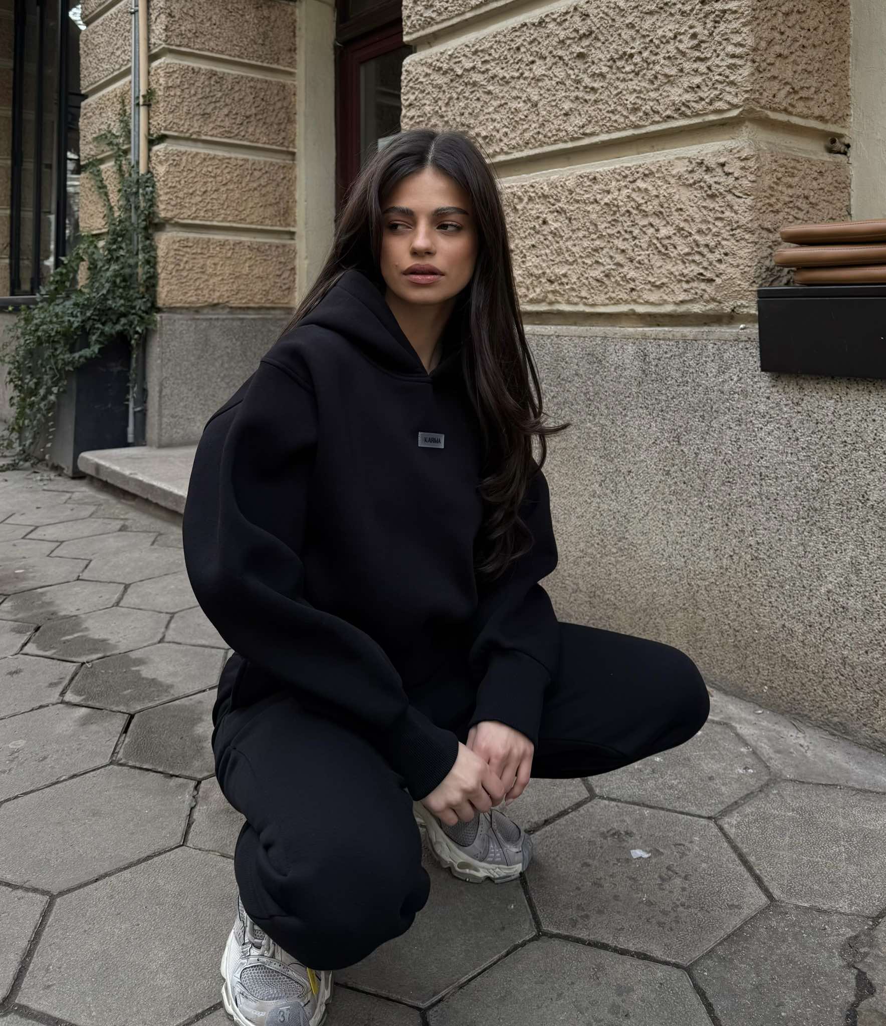 Дамски ватиран сет Relaxed Fit / Black 