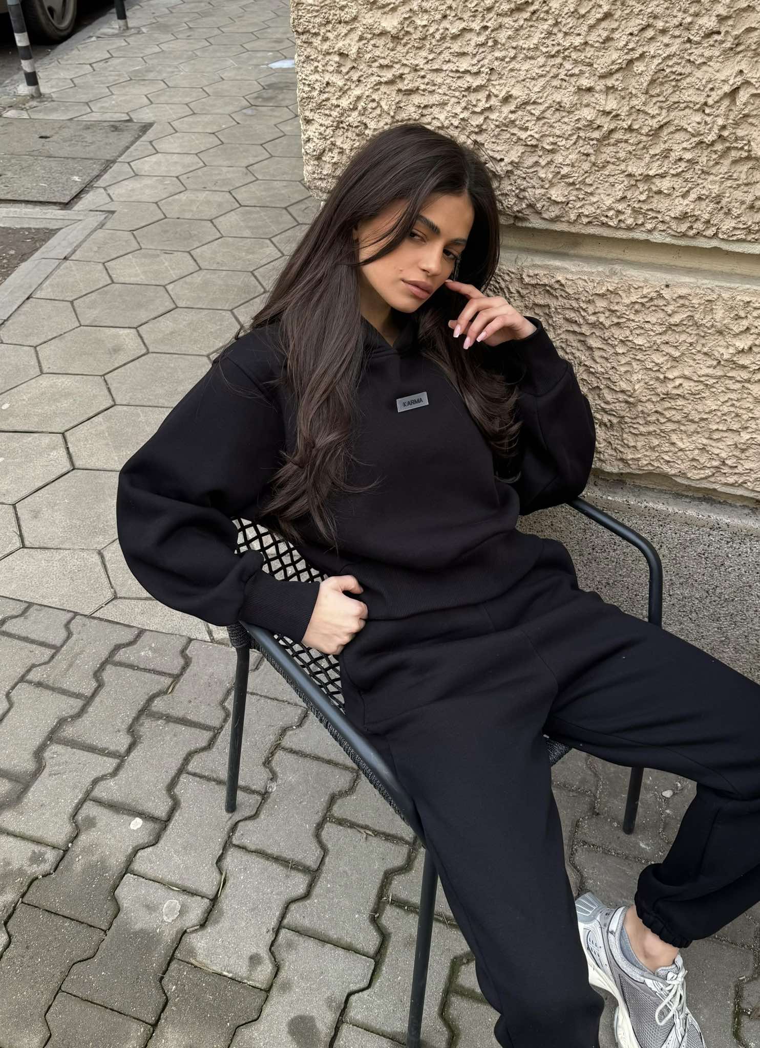 Дамски ватиран сет Relaxed Fit / Black 
