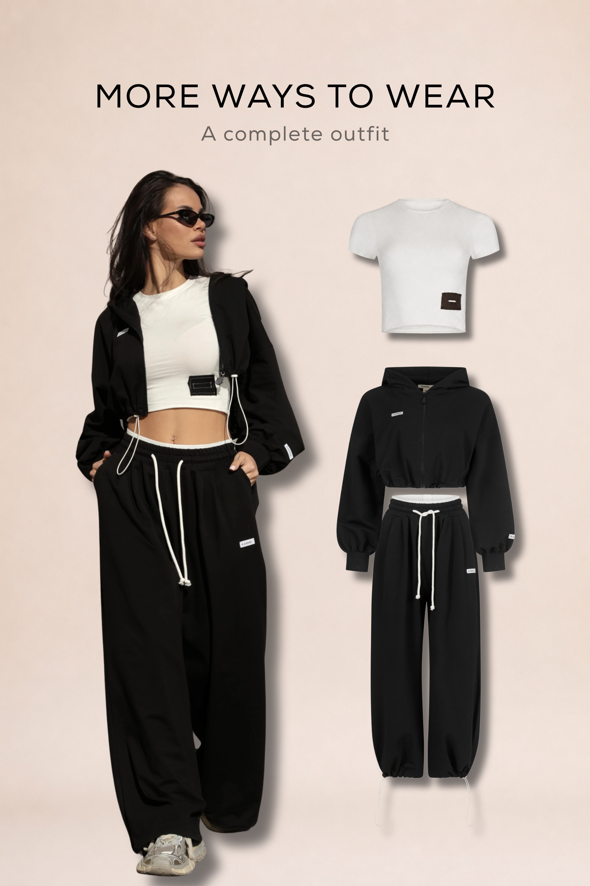Сет 2 части Effortless + KARMA crop top / Jet Black