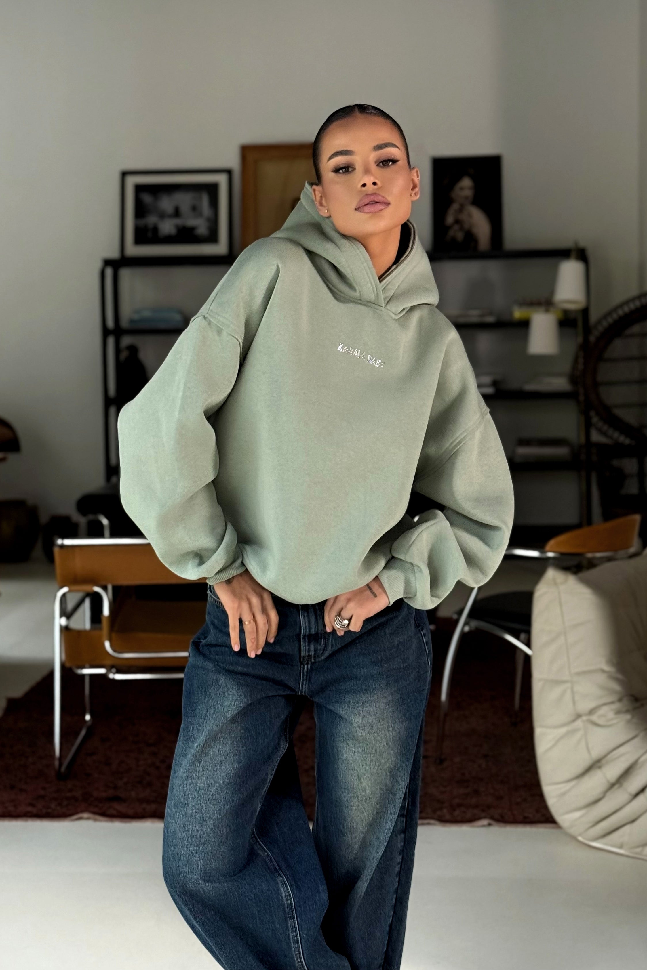 Hoodie NO BAD VIBES / Milky Green