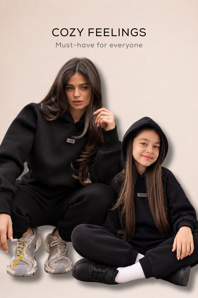 Дамски ватиран сет Relaxed Fit + Детски ватиран сет Relaxed Fit / Black