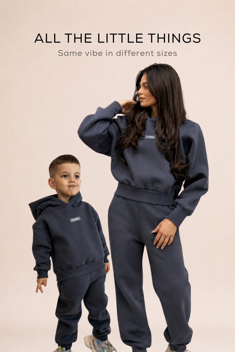 Дамски ватиран сет Relaxed Fit + Детски ватиран сет Relaxed Fit / Dark Graphite